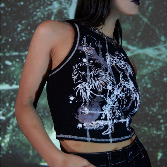 Death Note Tops - Death Note Crop Top Tank Anime Graphic Contrast Stitching